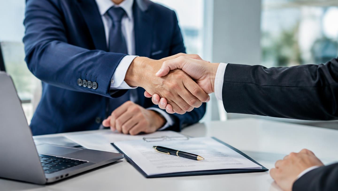 Aperto de mãos fechando um contrato empresarial