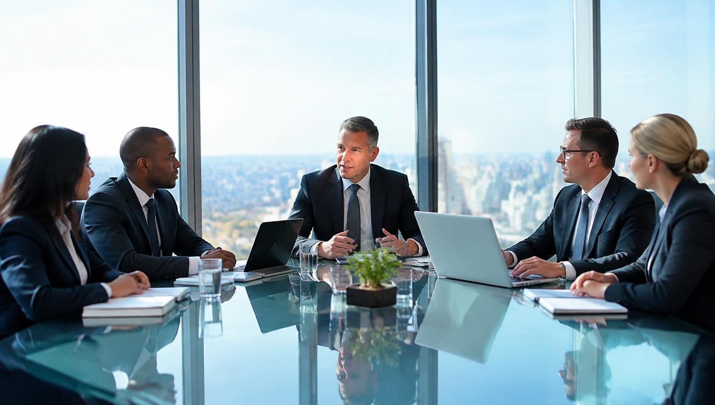 Executivos em reunião de conselho administrativo